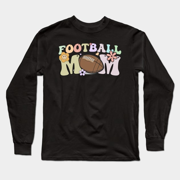 Football Mom Groovy Long Sleeve T-Shirt by Quotes NK Tees